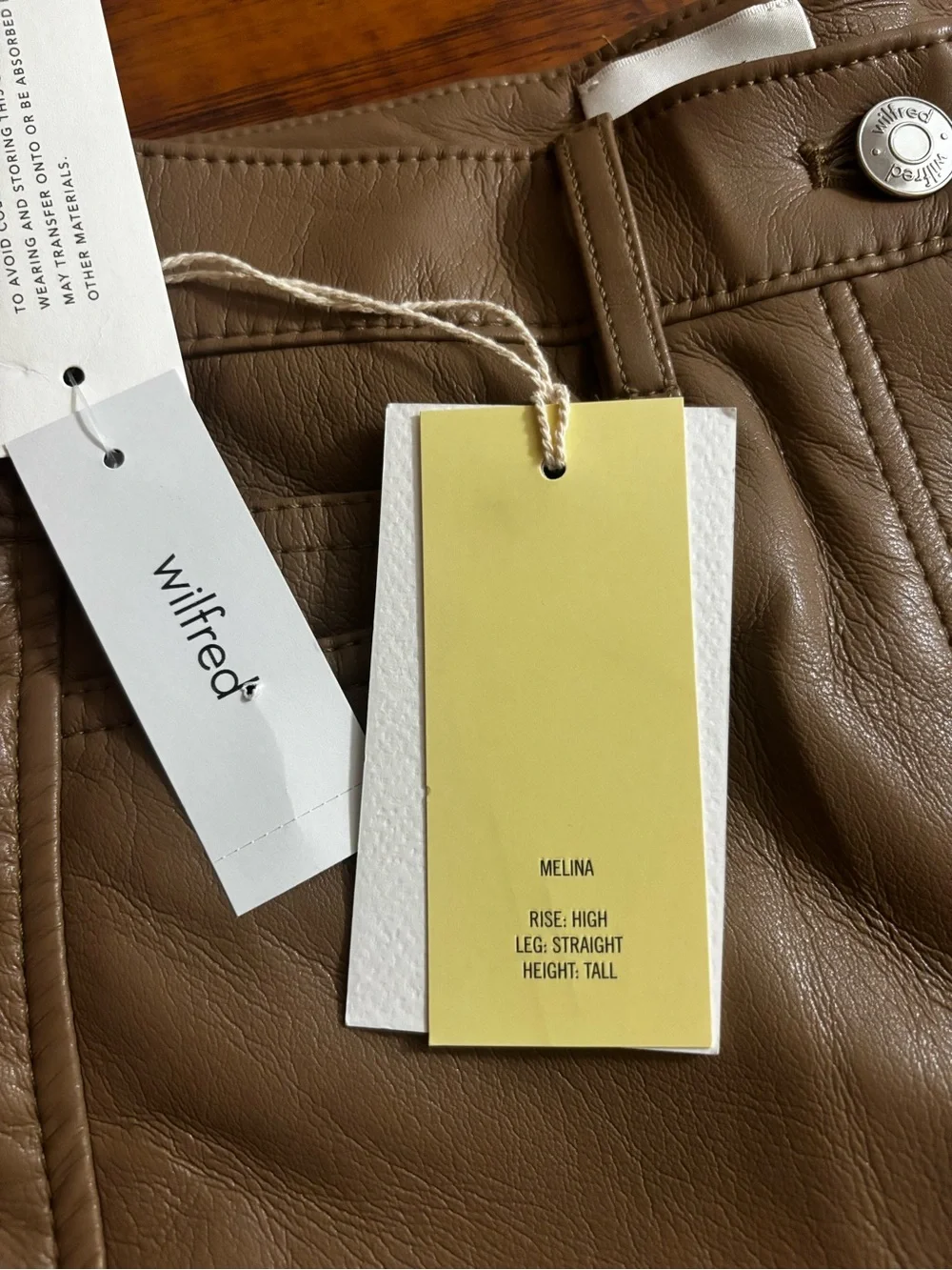 Aritzia Wilfred Melina Tall Vegan Leather Pants Camel Tan High-Rise Straight Leg - Picture 7 of 11